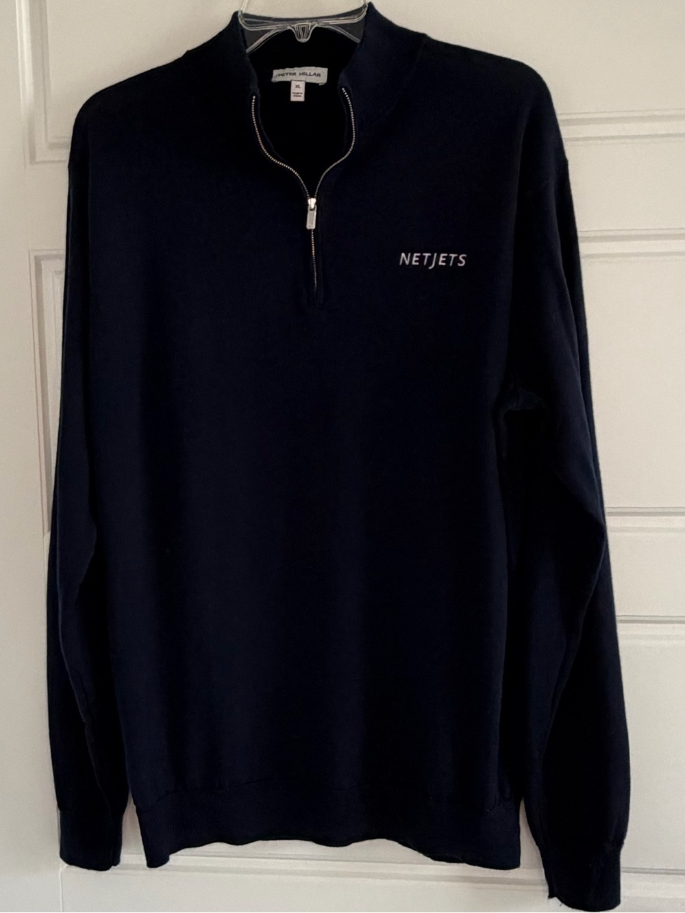 Peter Millar Merino Wool Blend Quarter Zip Pullover Navy Blue Sweater Mens XL